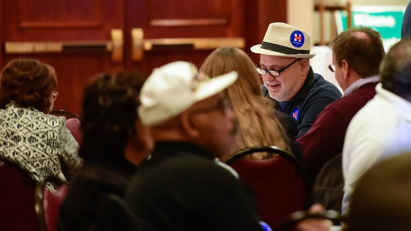 Hundreds gathered at the Butler County Democratic party election results watch event Tuesday, Nov. 8 at the Marriott ballroom in West Chester Township. NICK GRAHAM/STAFF