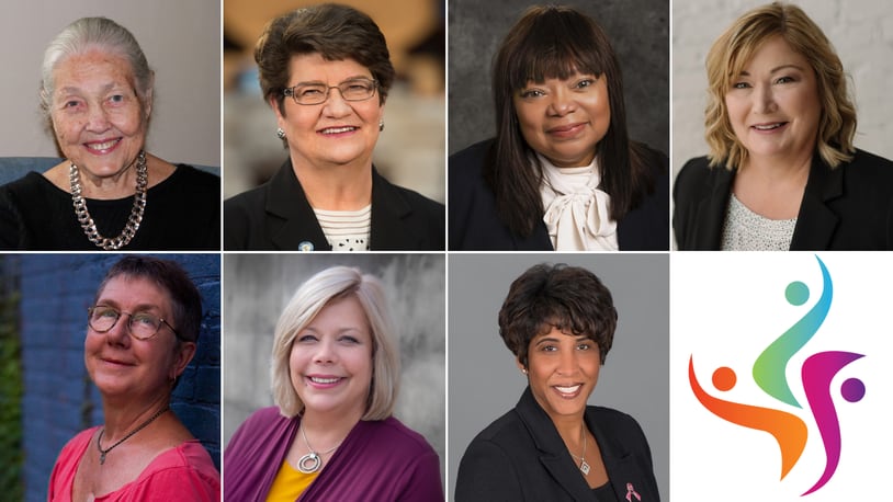 The YWCA Dayton's 2020 Women of Influence honorees are: (top row, from left) Maribeth Graham, Peggy Lehner, Marya Rutherford Long, Jane Marx (bottom row from left) Julia Reichert, Becky Sorrell and Jenell Ross.