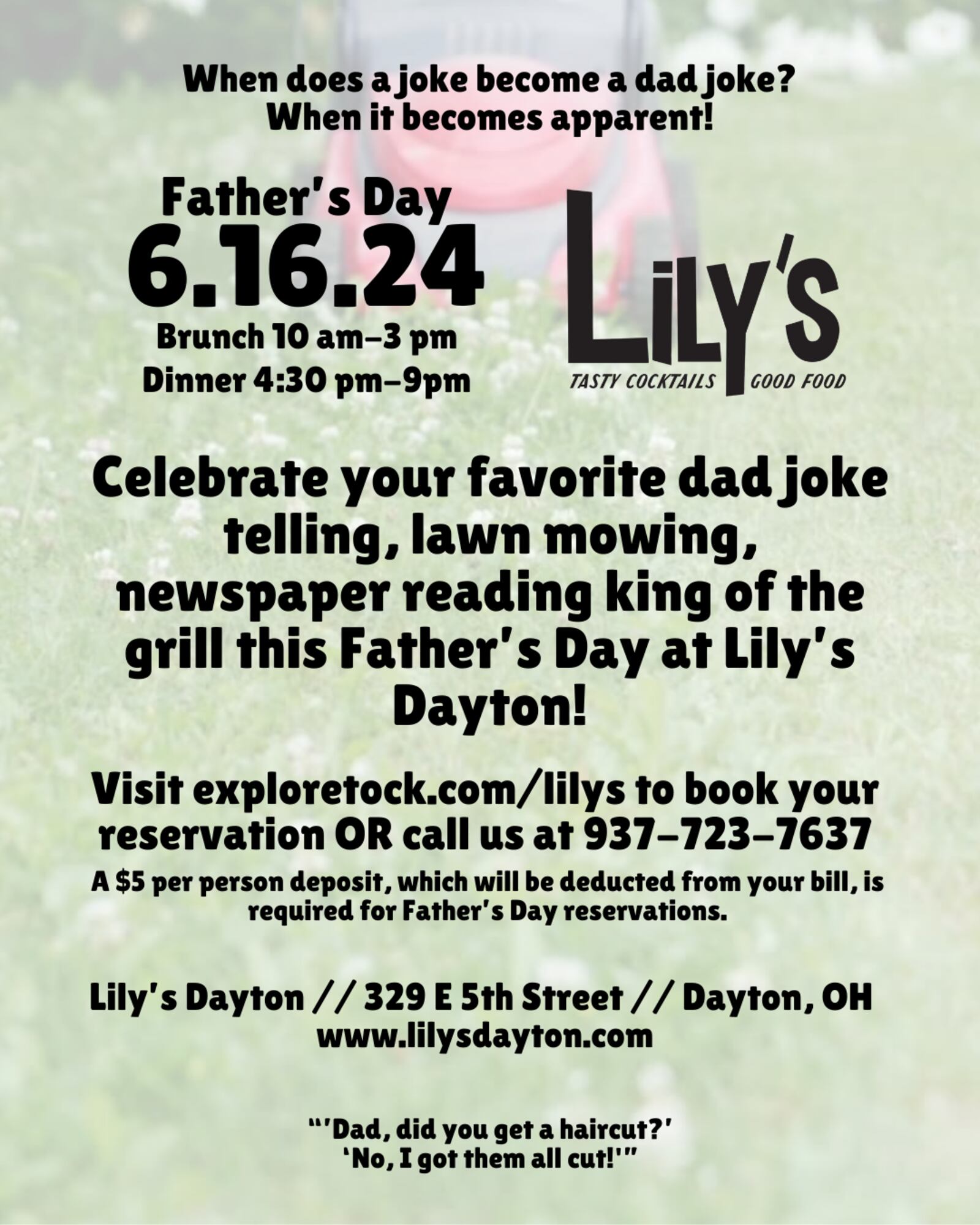 Flyer advertising the father's Day brunch and dinner at lily's in 2024. CONTRIBUTED