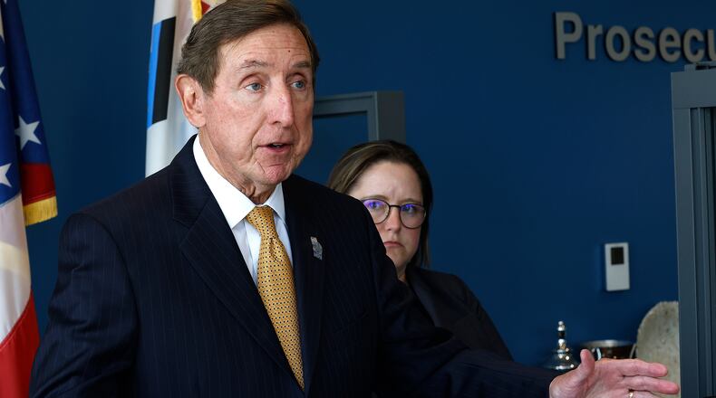 Montgomery County Prosecutor Mat Heck Jr. held a press conference Thursday, Aug. 1, 2024, about a hit-and-run crash that seriously injured a 9-year-old girl when she was struck in a Wayne Avenue crosswalk and dragged on July 22 in Dayton. MARSHALL GORBY\STAFF