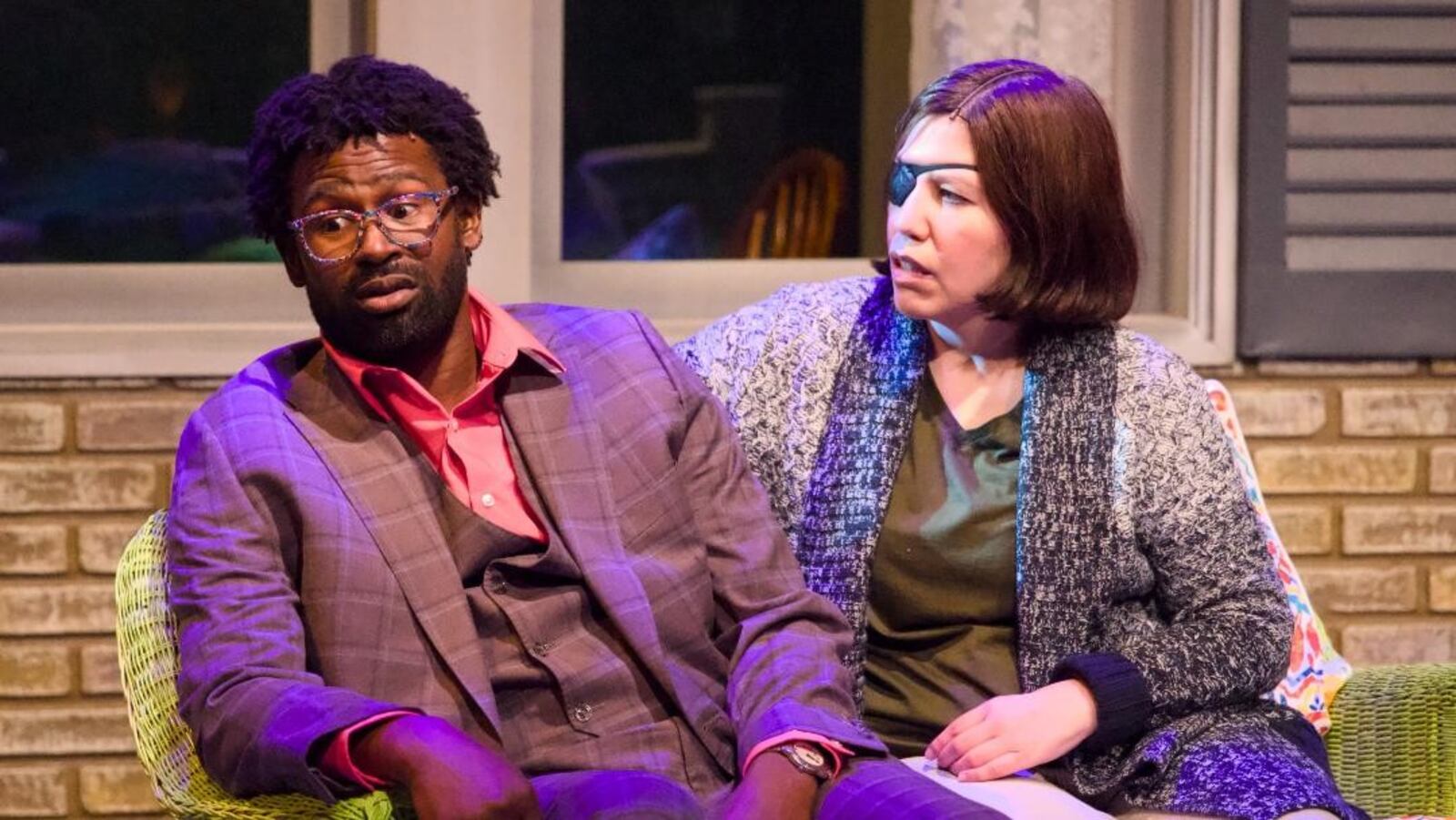 Darnelle Pierre Benjamin (left as Emilio) and Annie Pesch (Ursula) in the Human Race Theatre Company's production of "The Comeuppance." Photo by Human Race Theatre