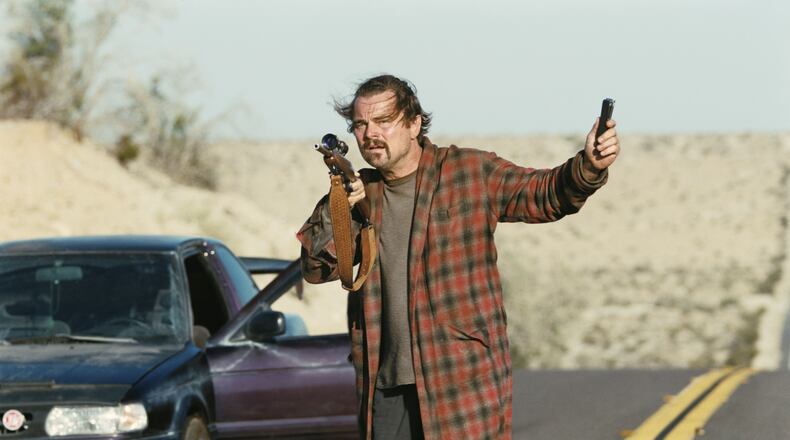 This image released by Warner Bros. Pictures shows Leonardo DiCaprio in a scene from "One Battle After Another." (Warner Bros. Pictures via AP)