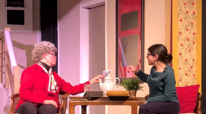 Pam McGinnis (left) and Jenny Westfall are pictured in the Actor’s Theatre of Fairborn production of “The Interview.” They will recreate their roles in the upcoming production at Beth Jacob synagogue. CONTRIBUTED