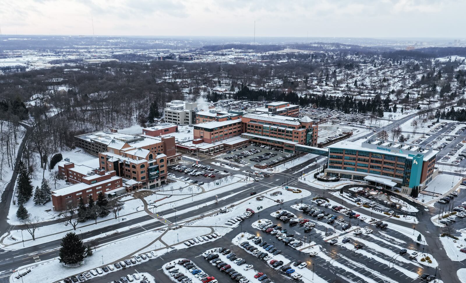 Aerial view of Kettering Health main campus on Southern Blvd. in Kettering. NICK GRAHAM/STAFF
