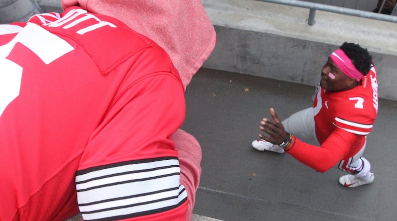Ohio State’s Dwayne Haskins leaves the field after a victory against Minnesota on Saturday, Oct. 13, 2018, at Ohio Stadium in Columbus. David Jablonski/Staff