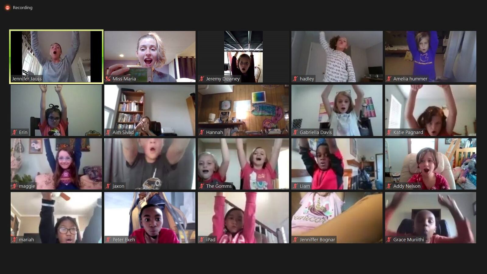 Some of the youngest members of the Kettering Children's Choir do warm-ups during a Zoom rehearsal. CONTRIBUTED