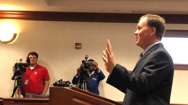 Former Butler County Auditor Roger Reynolds addresses Visiting Judge Daniel Hogan at his sentencing hearing Friday, March 31, 2023. LAUREN PACK/STAFF