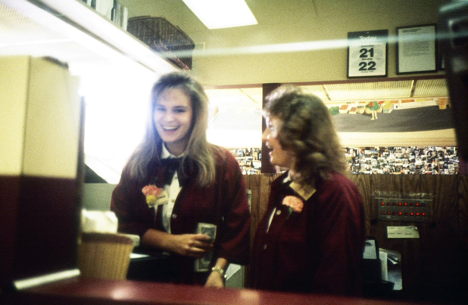 Chimene Mayne Ross (L) and Nancy Templin working together at a DLM service booth in Oakwood in the 1990's.