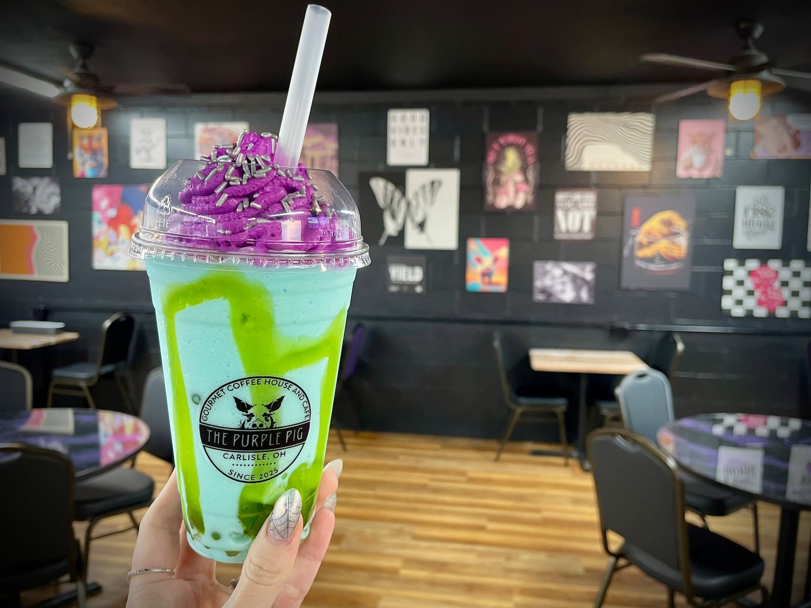 The Purple Pig Cafe is a coffee shop located at 751 Dayton Oxford Road in Carlisle. Pictured is The Alien. NATALIE JONES/STAFF