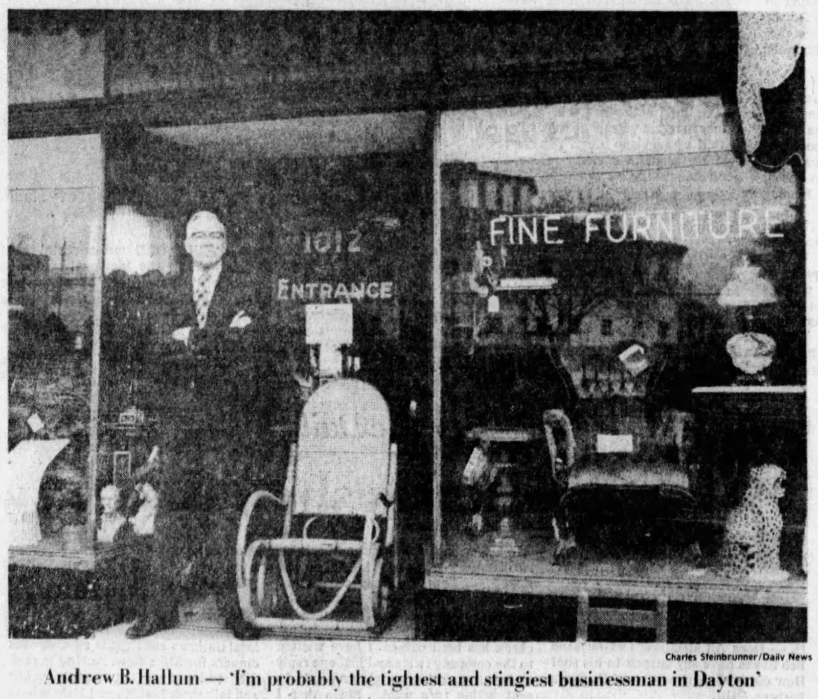 Furniture store owner Andrew Hallum in front of his store in 1976. DAYTON DAILY NEWS ARCHIVES