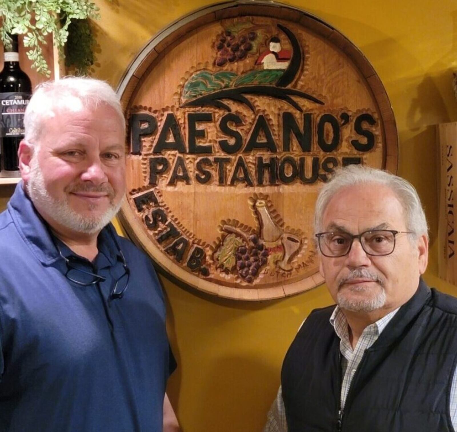 For 20 years, Paesano’s Pasta House has been a fixture in Oxford. From left, the photo shows Mike Patterson and cofounder Pat Lanni. CONTRIBUTED