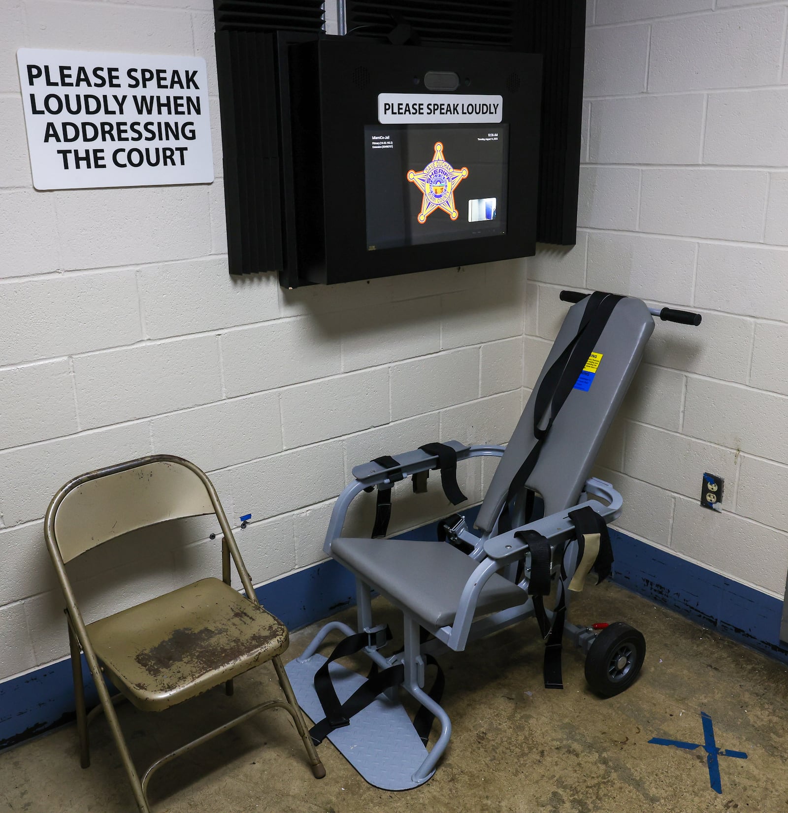 A view of the court teleconference room in the Miami County Jail, the county's maximum security facility in the safety building in downtown Troy. Assistant jail administrator Nate Collett said space is limited in the over 50-year-old facility. BRYANT BILLING / STAFF