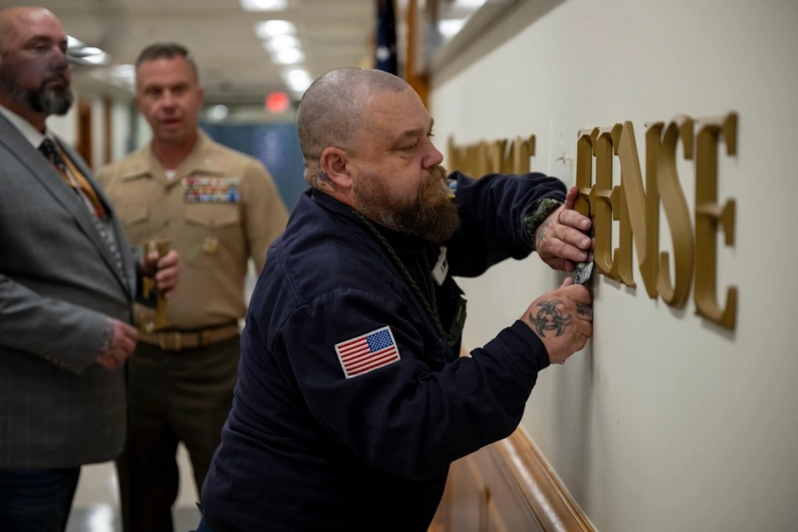 "Secretary of War" plaques are installed at the Pentagon, Washington, D.C., Sept. 3, 2025. (Department of War photo by U.S. Navy Petty Officer 2nd Class Aiko Bongolan)