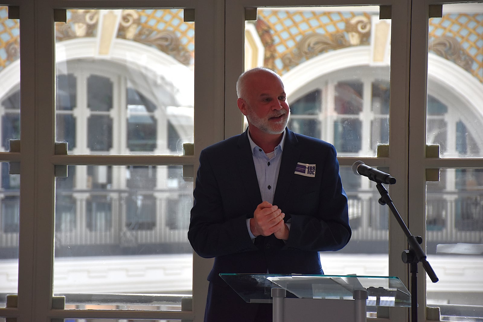 Scott Koorndyk, president of the Entrepreneurs’ Center, talks about the new Innovation Business Resource Opportunity Center that will be located at the Dayton Arcade. The Entrepreneurs’ Center and the Miami Valley Urban League will be in charge of IBROC. CORNELIUS FROLIK / STAFF