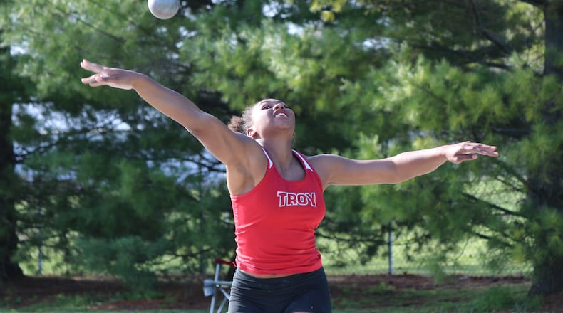 Troy senior Lenea Browder is one of three state champions —along with Paul Tooley in 1924 and Levi Fox in 2008 —for the Trojans’ program. Troy’s boys track team celebrates its 100th anniversary and the girls program its 50th season. Greg Billing / Contributed