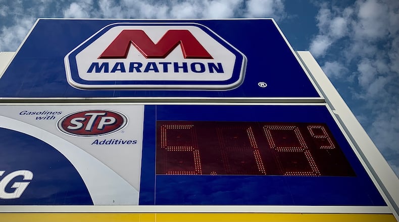 Gas prices reach over five dollars a gallon at the Marathon station at the corner of Troy and Valley streets Monday June 6, 2022. MARSHALL GORBY\STAFF