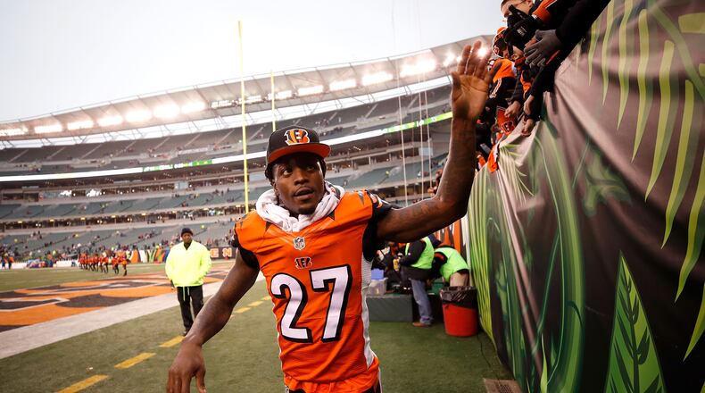 Dre Kirkpatrick of the Bengals shakes hands with fans as he walks off of the field at the end of the game against the Eagles at Paul Brown Stadium on December 4, 2016. Cincinnati defeated Philadelphia 32-14.