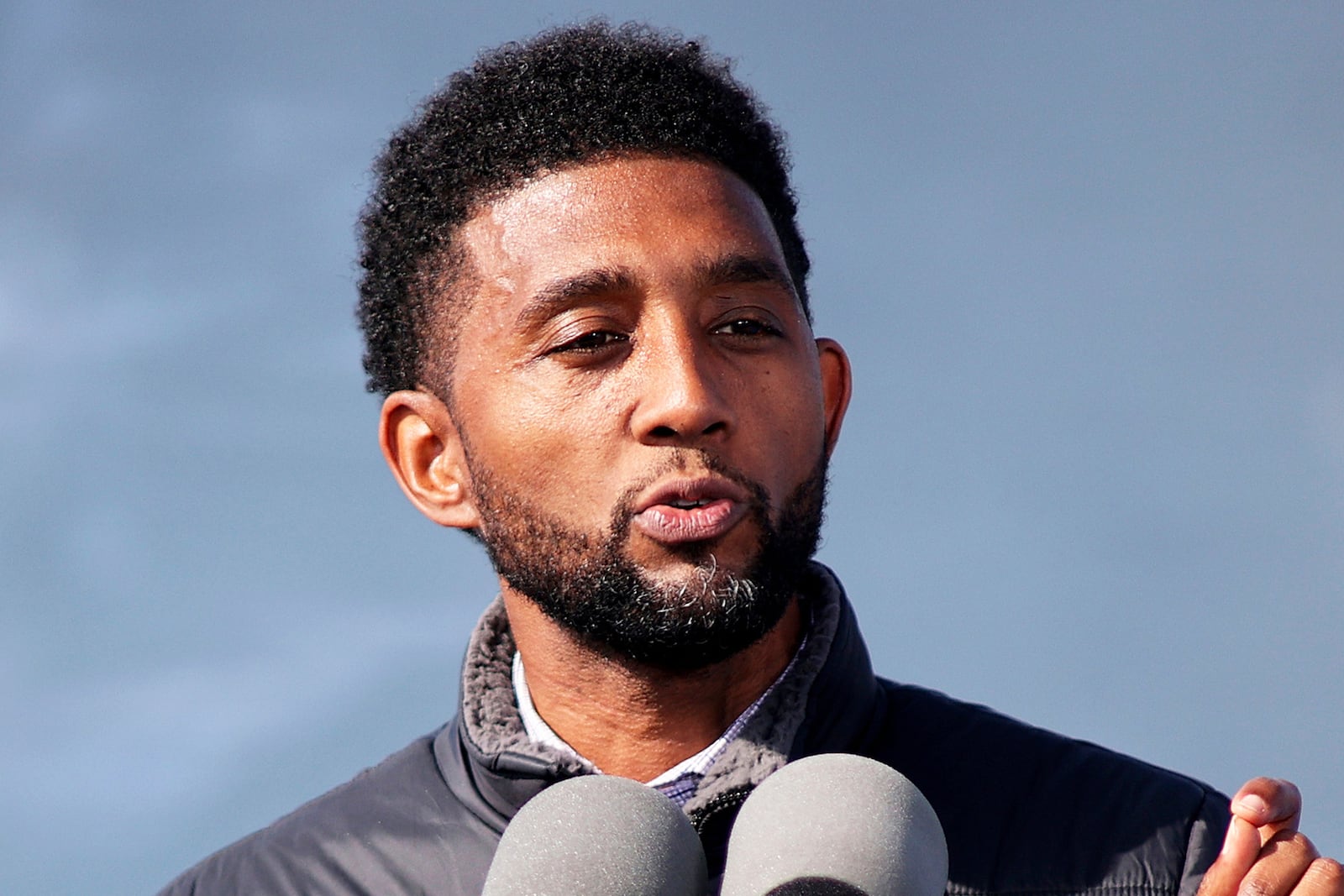 FILE - Baltimore Mayor Brandon M. Scott speaks, Oct. 29, 2024, at the Dundalk Marine Terminal in Baltimore. (AP Photo/Daniel Kucin Jr., File)