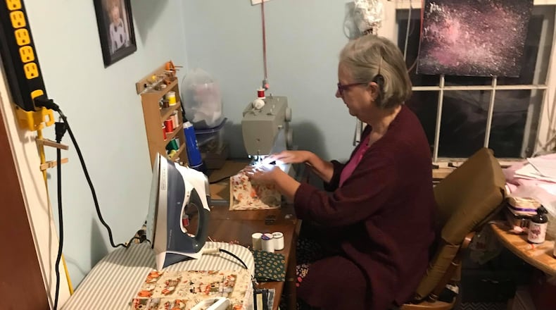 Over the course of the pandemic, Becky Dill, 64, of Brookville has sewn and given away over 14,000 face masks, including holiday-themed masks. Submitted photo.