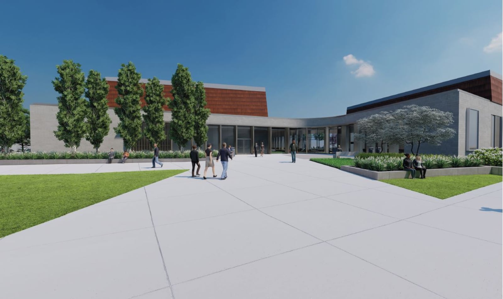 A rendering of the University of Dayton's proposed center for the arts at East Stewart and South Main streets. CONTRIBUTED