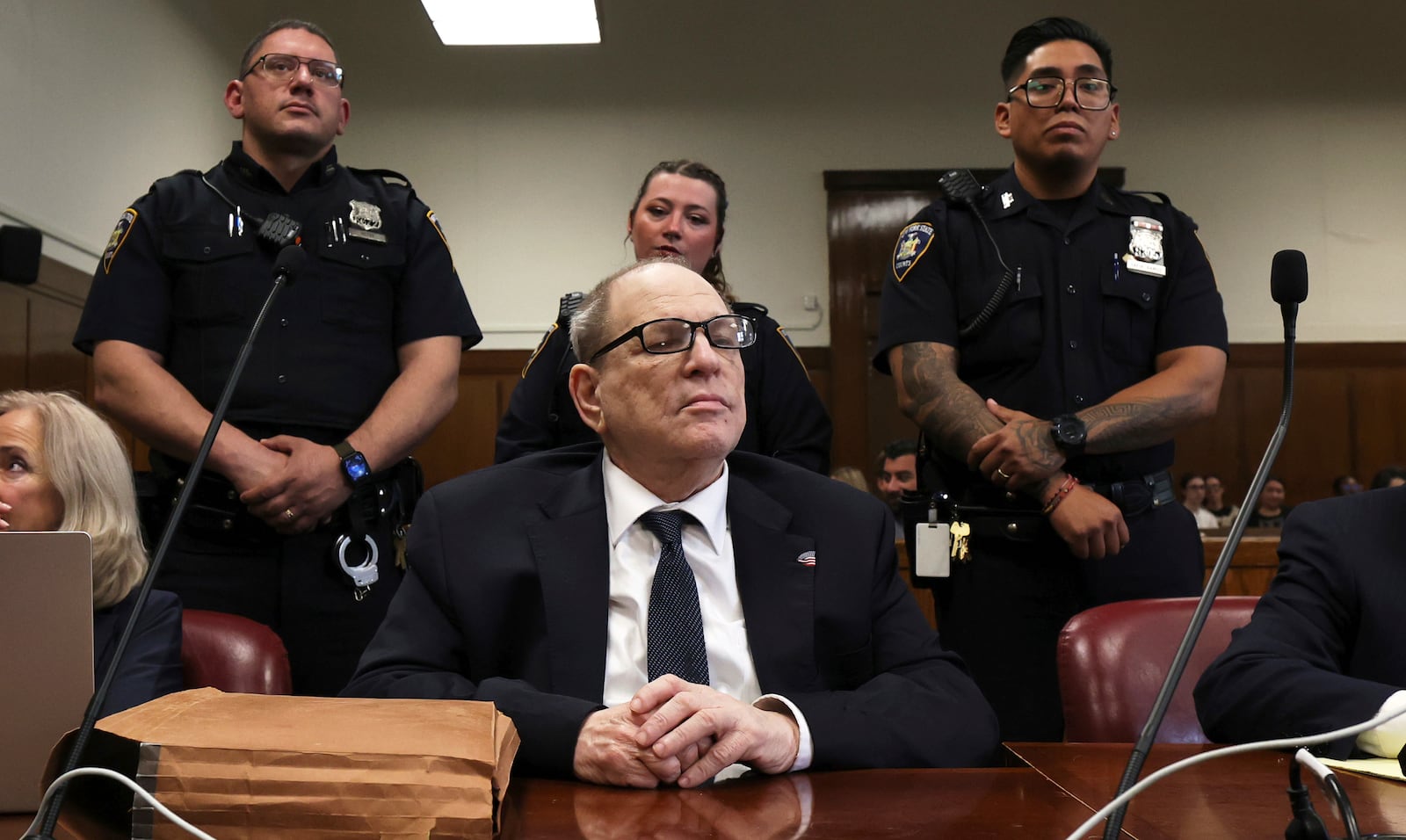 FILE - Harvey Weinstein appears in a Manhattan criminal court for his re-trial, Thursday, May 29, 2025, in New York. (Timothy A. Clary/Pool Photo via AP, File)