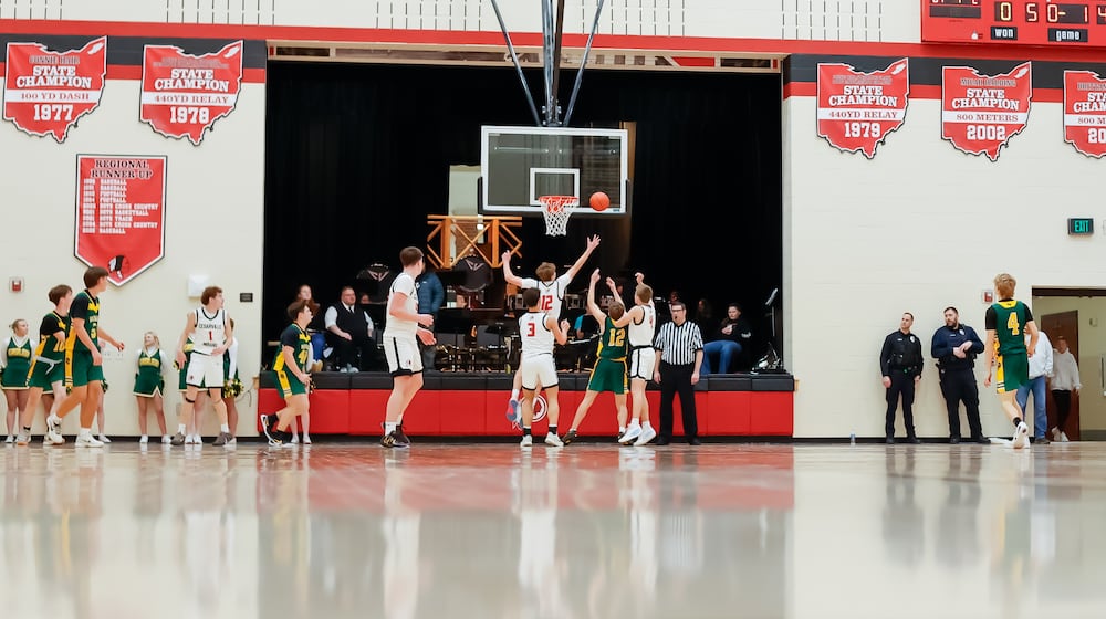The Cedarville High School boys basketball team beat Madison-Plains 78-49 in Ohio Heritage Conference South Division action on Friday, Jan. 30, 2026 in Cedarville. The Indians clinched at least a share of their third straight OHC South title. MICHAEL COOPER / STAFF