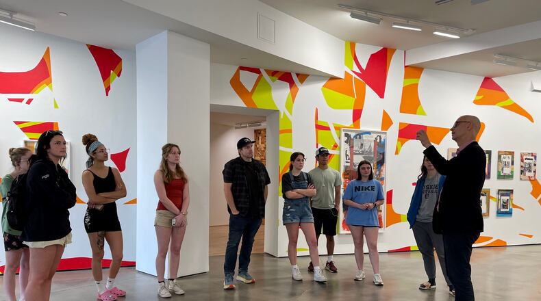 Arturo Herrera talking to Jeff Jones’ University of Dayton painting class. CONTRIBUTED