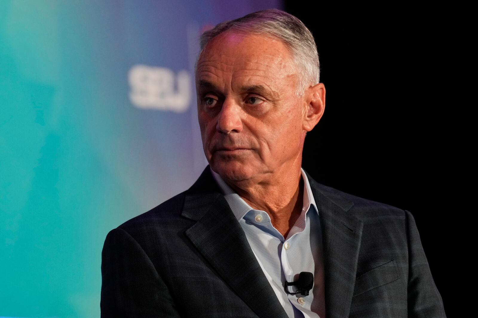 MLB Commissioner Rob Manfred speaks at the SBJ CAA World Congress of Sport, Tuesday, April 22, 2025, in Nashville, Tenn. (AP Photo/George Walker IV)
