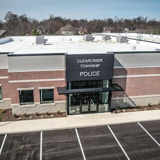 The 18,000 square-foot, $5.6 million Clearcreek Twp. police station is on Bunnell Hill Road on the north side of the township's government Center campus. JIM NOELKER/STAFF
