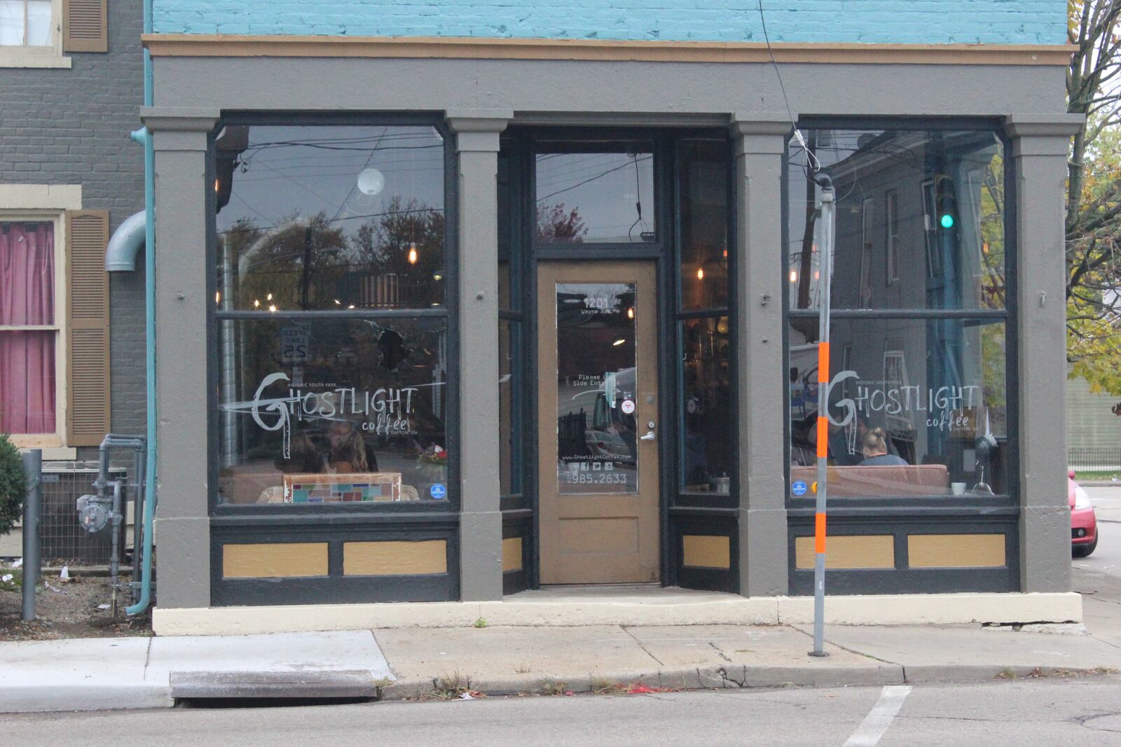 Vandals smashed the windows at  Ghostlight Coffee on Wayne Avenue in Dayton.  A GoFundme page has been set up to help the business replace the glass. Photo: Amelia Robinson