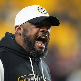 Pittsburgh Steelers head coach Mike Tomlin yells before an NFL wild-card playoff football game against the Houston Texans, Monday, Jan. 12, 2026, in Pittsburgh. (AP Photo/Gene J. Puskar)