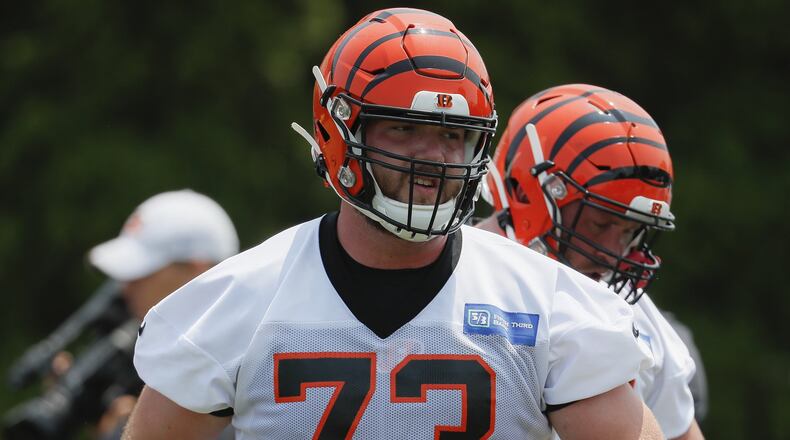 Cincinnati Bengals offensive tackle Jonah Williams participates in practice at the team’s NFL football training facility, Tuesday, June 4, 2019, in Cincinnati. (AP Photo/John Minchillo)