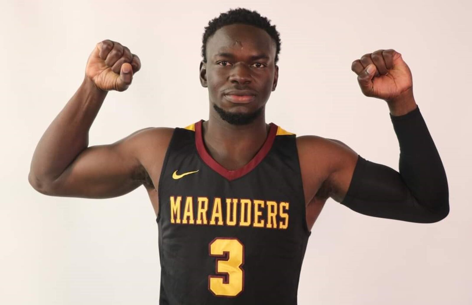 The 6-foot-8 Ibrahma Jarjou, transferred to Central State last winter after playing limited minutes in just four games for Austin Peay two seasons ago and not playing at all at Emmanuel College in Georgia last season. T every stop he’s been a 4.0 gpa Dean’s List student. He debuts with CSU in the Marauders opener Nov.  11 at the University of West Alabama. (Contributed Photo)