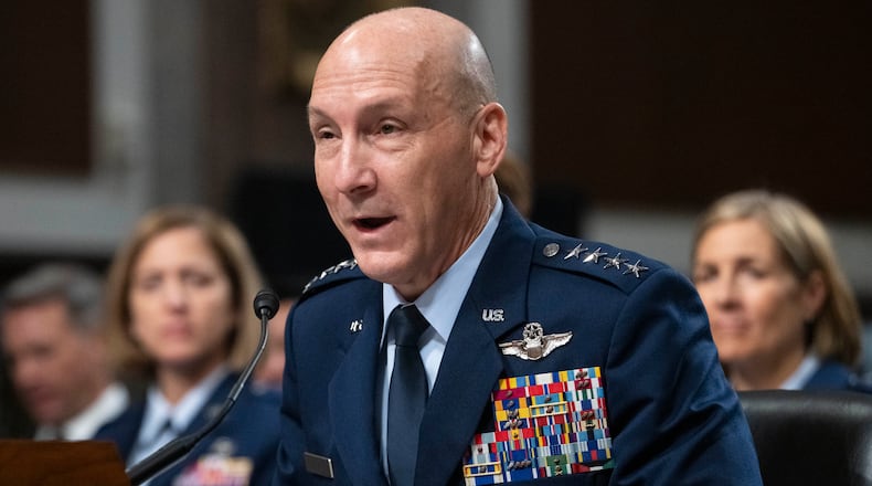 Gen. David Allvin testifies during a Senate Armed Services Committee nominations hearing on his reappointment to the grade of General and to be U.S. Air Force Chief of Staff, Tuesday, Sept. 12, 2023, on Capitol Hill in Washington. (AP Photo/Jacquelyn Martin)