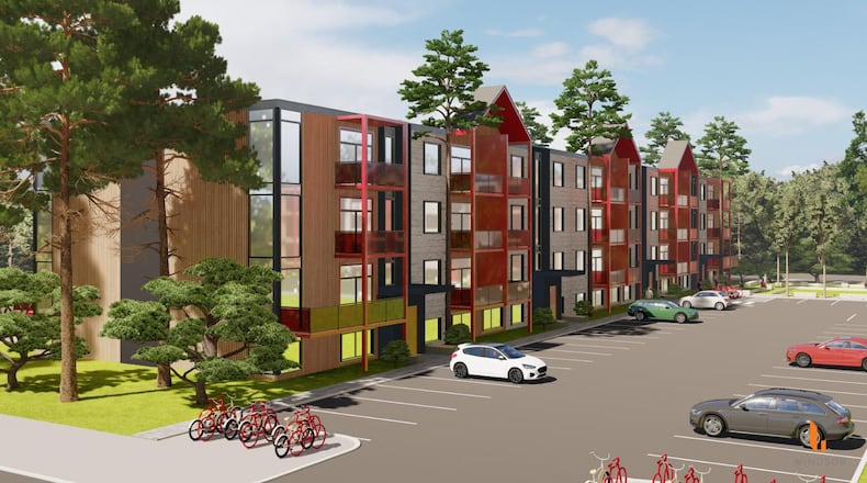 A rendering of proposed apartments at site of the former Antioch College student union in Yellow Springs. CONTRIBUTED