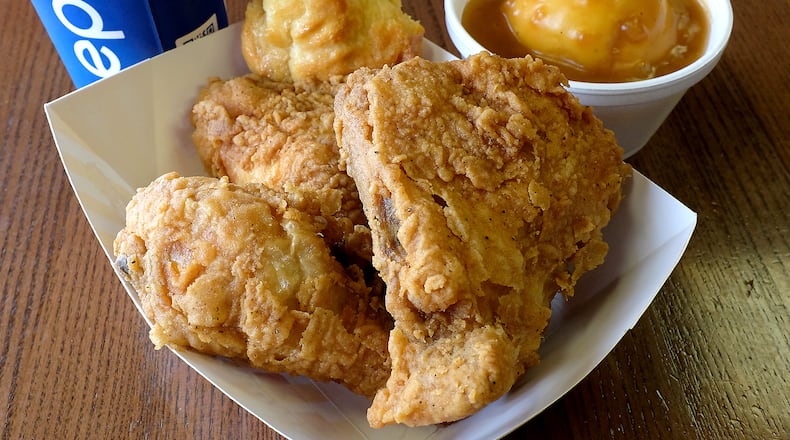 A three-piece Krispy Krunchy Chicken combo. Krispy Krunchy Chicken launched March 23 at 1000 Miamisburg Centerville Road in Washington Twp. in conjunction with the adjoining Caesar’s Drive Thru. STAFF FILE PHOTO