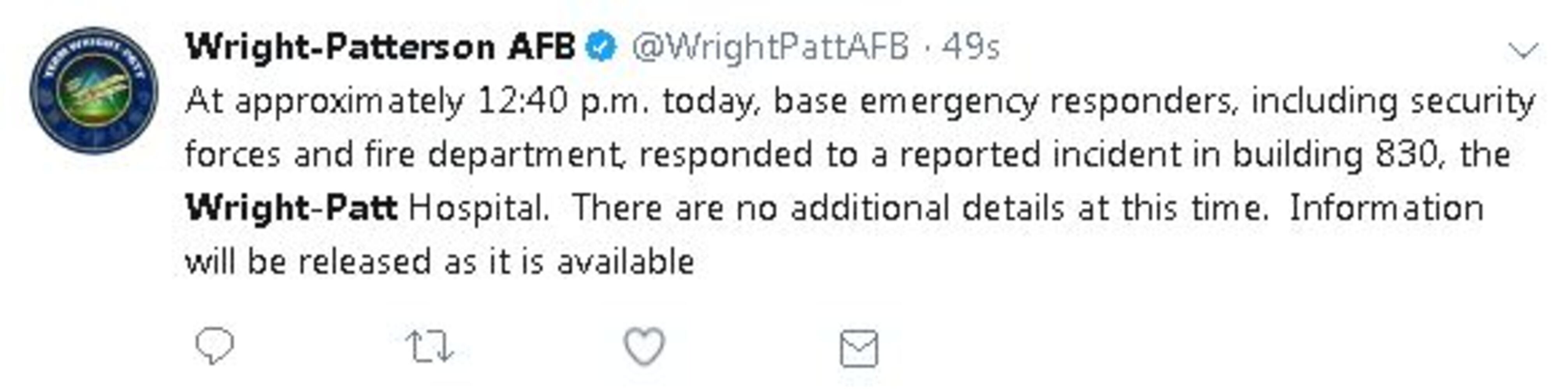 Active shooter reported at Wright-Patterson Air Force Base hospital