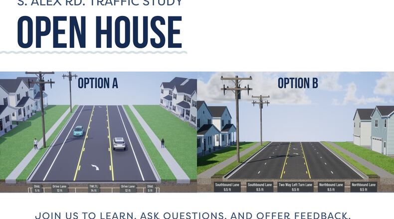 West Carrollton is slated to hold an open house from 5:30 to 7:30 p.m. Monday, June 2, regarding a traffic study to evaluate improvements for S. Alex Road. The roadway is scheduled for resurfacing and does not meet regulatory standards. CONTRIBUTED