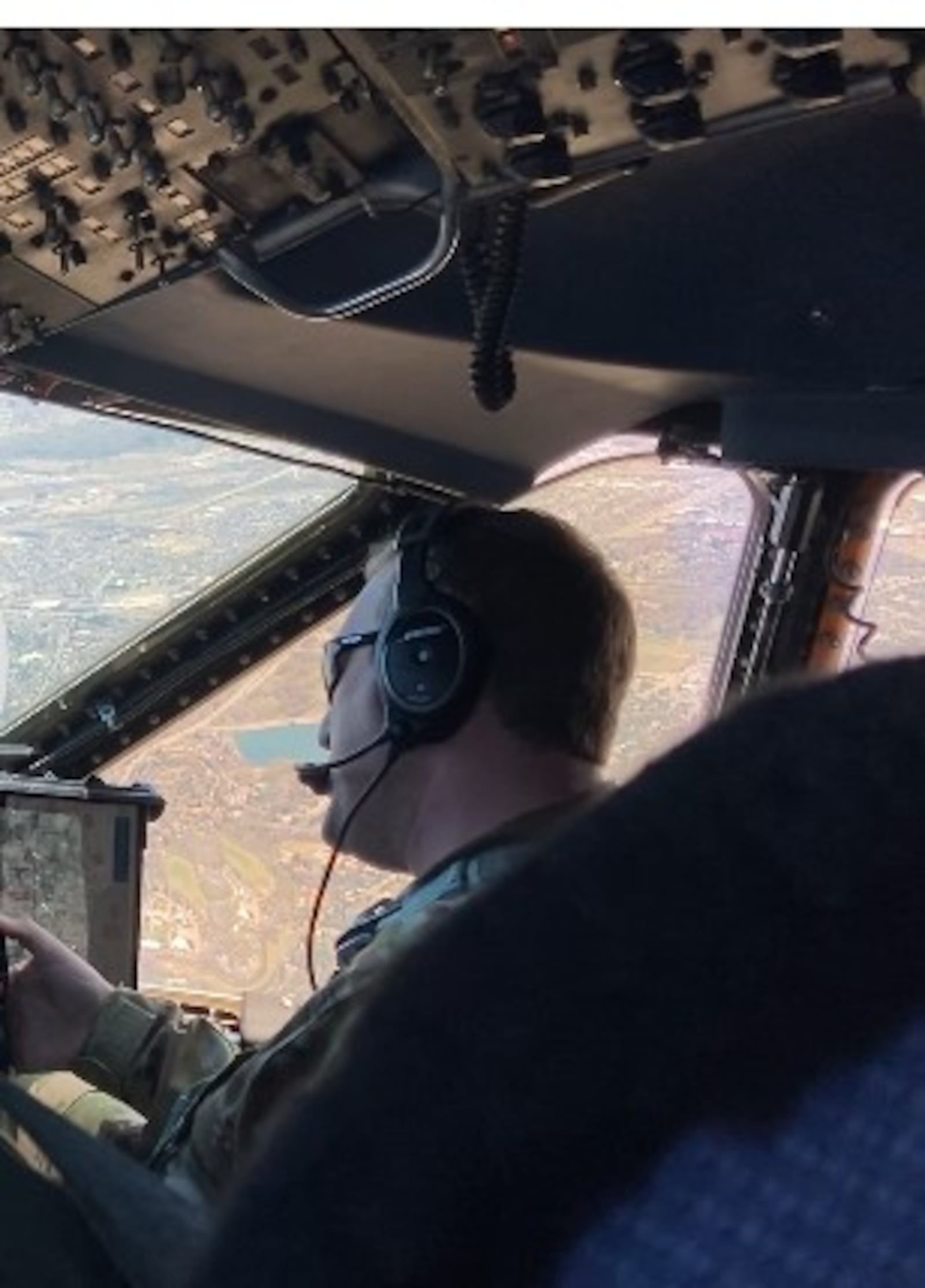Air Force Reserve Capt. Brian Gitman, a 2000 graduate of Fairmont High School, piloting a C-5. Contributed.