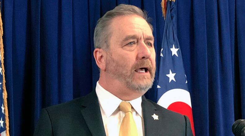 FILE - Ohio Attorney General Dave Yost speaks in Columbus, Ohio on Feb. 20, 2020. Yost says, Friday, Jan. 7, 2022 he hopes everyone receives the coronavirus vaccine, but it should be a person's choice, not the result of a government mandate. (AP Photo/Julie Carr Smyth, File)
