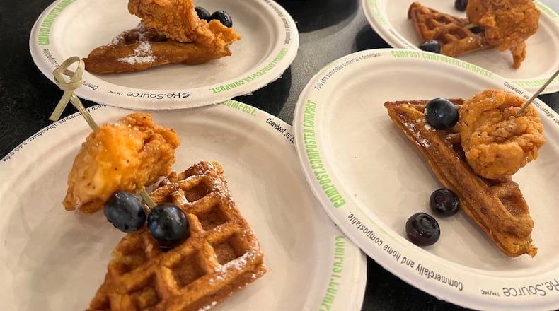 W. Social Tap & Table in Dayton’s historic Wright-Dunbar District is offering Saturday brunch from 10 a.m. to 2 p.m. starting March 9. Pictured is a sweet potato waffle with chicken from De'Lish. NATALIE JONES/STAFF