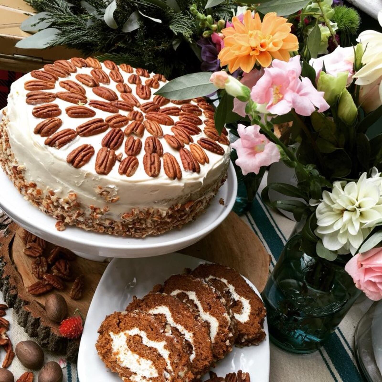 Pumpkin pecan cake from Azra’s Mediterranean Cuisine and flowers from Consider the Lilies, both vendors at the 2nd Street Market in Dayton. Photo from Azra’s Mediterranean Cuisine Facebook page