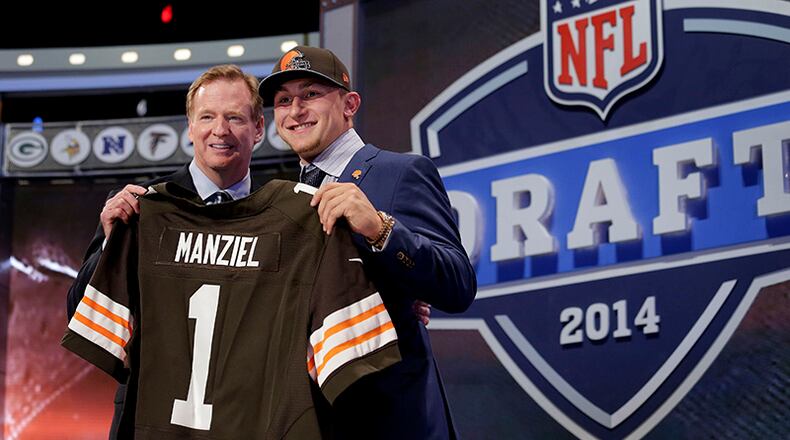 Texas A&M quarterback Johnny Manziel was the 22nd pick of the first round of the 2014 NFL Draft by the Cleveland Browns. Manziel is the 24th SEC quarterback taken in the first round, dating back to 1948.