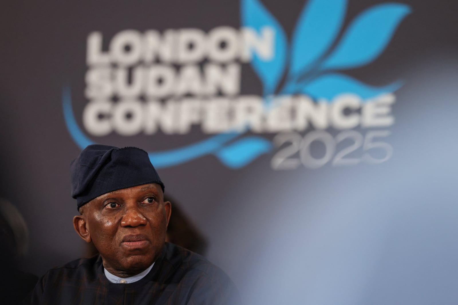 Bankole Adeoye, Political Affairs, Peace and Security Commissioner for the African Union, attends the London Sudan conference at Lancaster House in London, Tuesday, April 15, 2025. (Isabel Infantes/Pool Photo via AP)