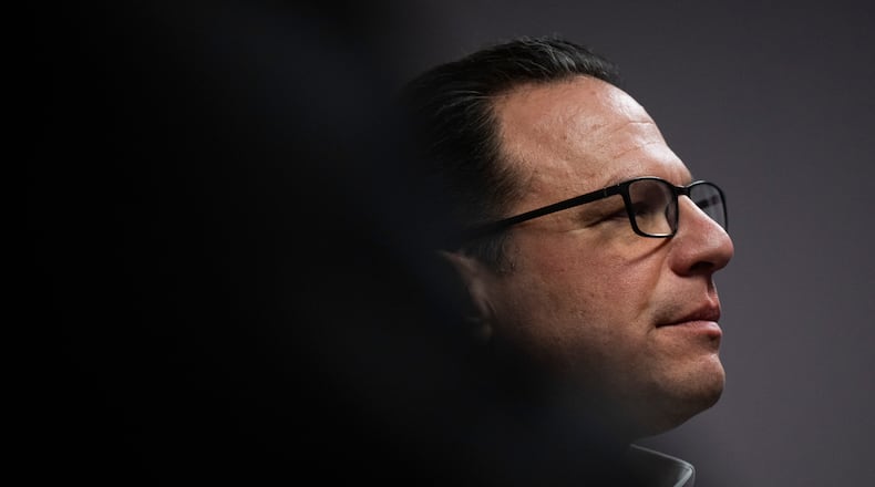 Pennsylvania Gov. Josh Shapiro is seen after a B'nai B'rith Youth Organization International Convention on Thursday, Feb. 12, 2026, in Philadelphia. (AP Photo/Joe Lamberti)