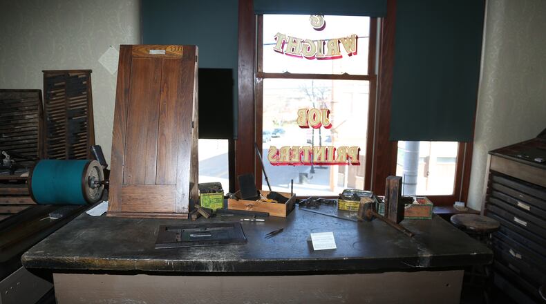 Wilbur and Orville Wright opened Wright & Wright Job Printers in a second floor office suite in West Dayton. The business has been restored at the Wright-Dunbar Interpretive Center and features some of the origianl printing equipment once owned and used by the Wright Brothers. LISA POWELL / STAFF