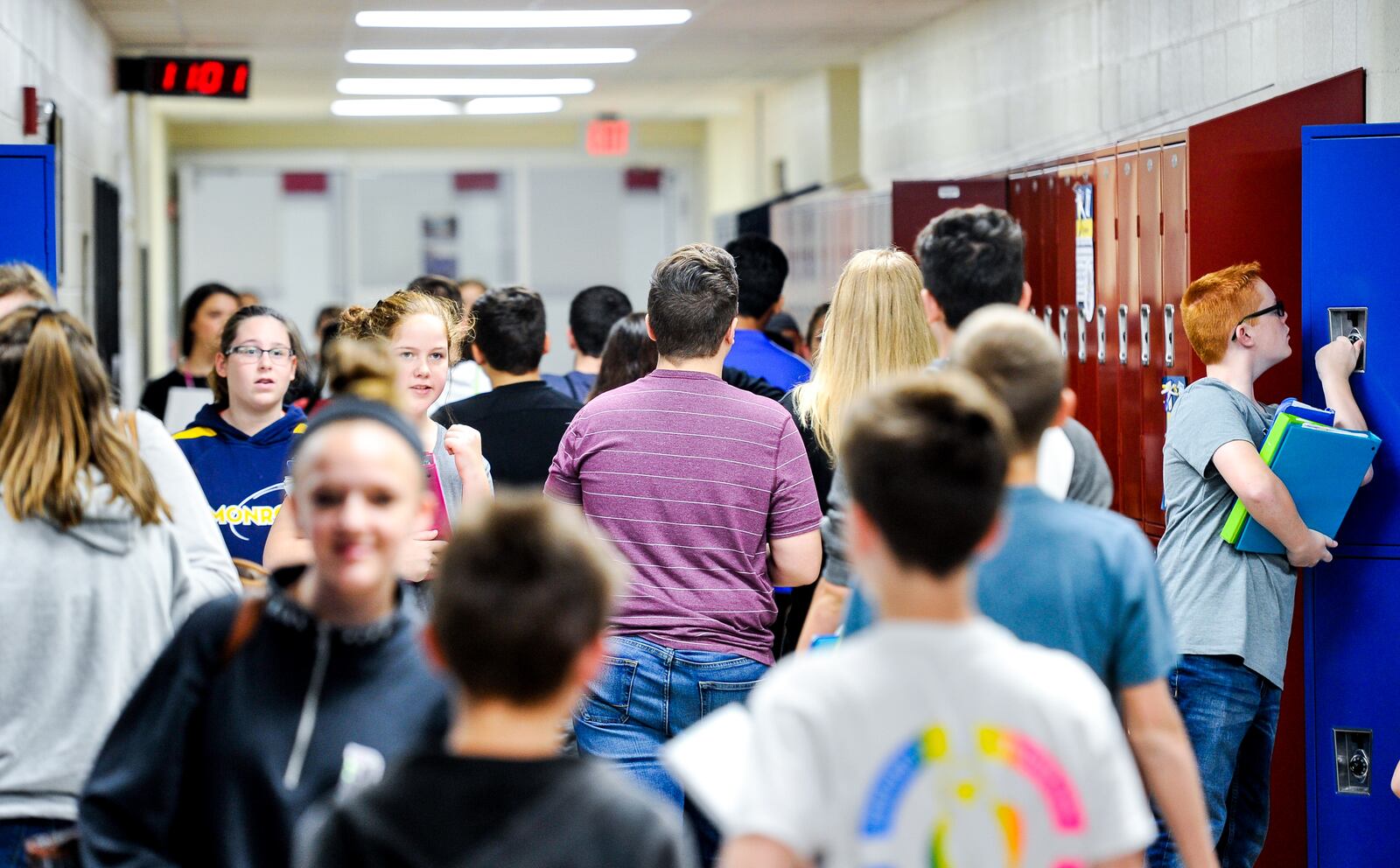 Students change classes in the junior high section of Monroe Junior/Senior High School  in Monroe.