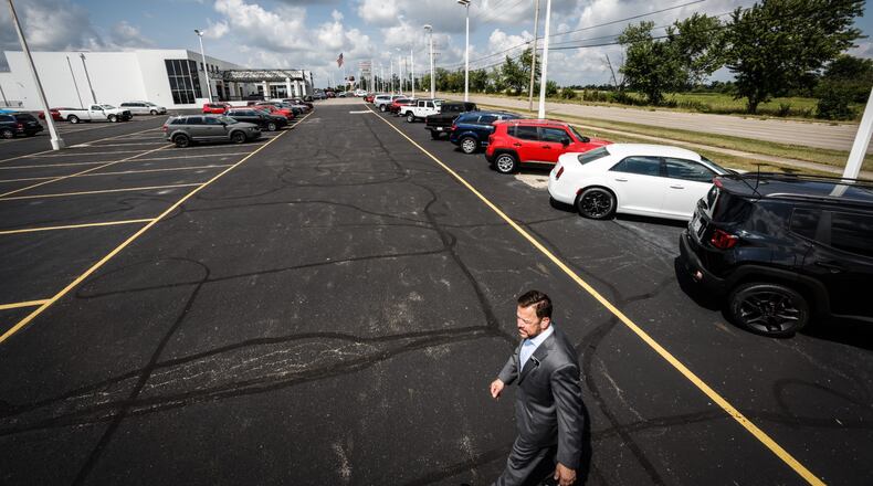 Jim Evans, owner of Evans Dealer Group said that shortage of automotive computer chips has cut his supply.“It’s tough, because we’re coming out of a lockdown, COVID economy,” Evans said. “People want automobiles, so it is frustrating that we don’t have what they want.” JIM NOELKER/STAFF