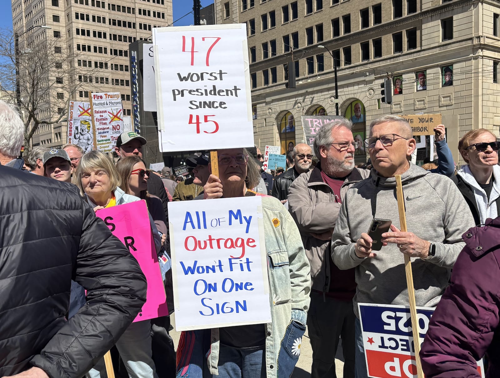 Thousands attended a No Kings protest at Courthouse Square in Dayton Saturday, March 28, 2026. JESSICA OROZCO/STAFF