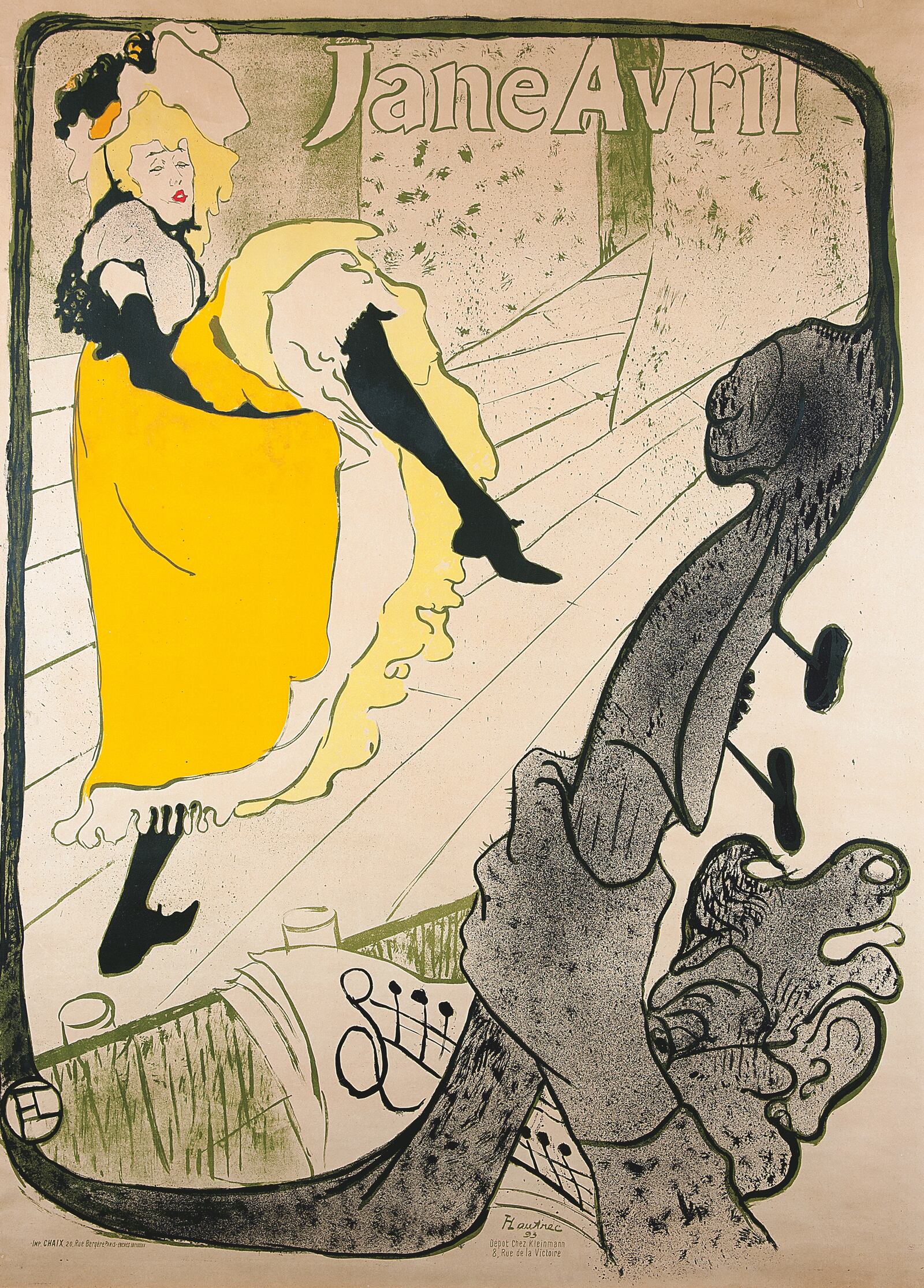 Henri de Toulouse-Lautrec was well-known for his color lithographs. The piece here is titled "Jane Avril," 1893. (All works and images are courtesy of Firos Collection. Single-source exhibition provided by PAN Art Connections, with support of The Museum Box.)